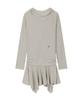 TREEMINGBIRD Crinkle Draped Hooded Long Sleeve Dress [ Beige ]