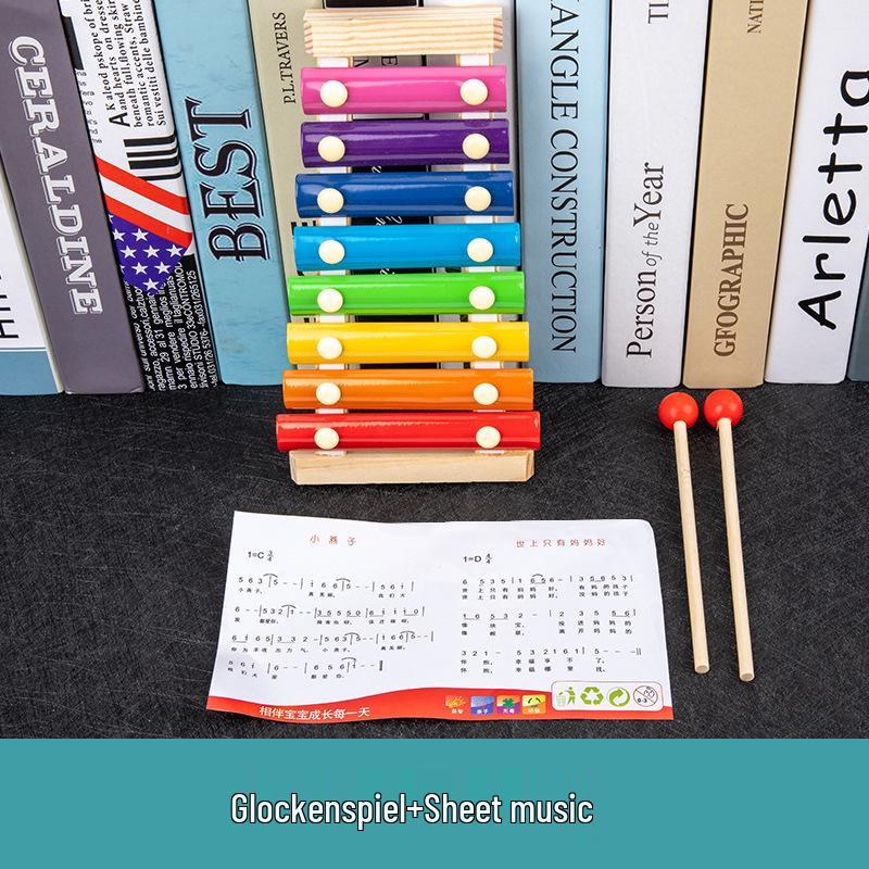 Children's Wooden Toy Set: Eight-Tone Piano, Bead Rainbow Tower, Puzzle Column, Twisting Worm