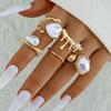 5Pcs/Set Retro Baroque Shaped Pearl Asymmetric Rings for Women Punk Gold Color Metal Geometric Rings Set Party Jewelry Gifts