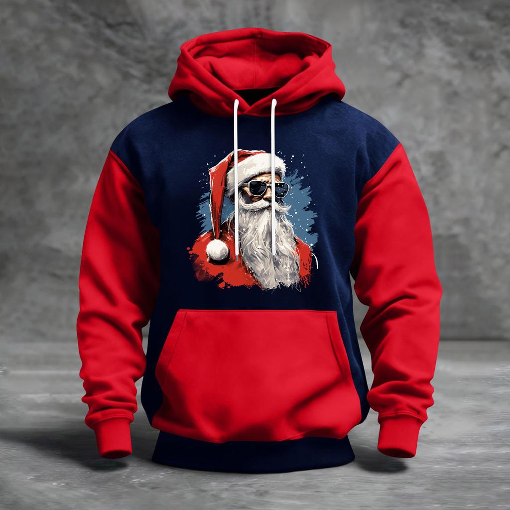 Men's Christmas Print Color Block Hooded Casual Sports Comfort Sweatshirt