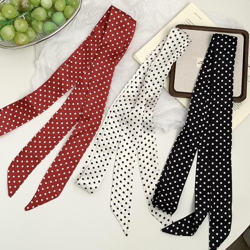 silk scarf, high-end sense of wind and waves, thin and narrow small tie, hair tie, streamer belt, bag wrap, headscarf, hair accessories.