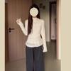 Korean Lace Trim Plush Base Layer Slim Top for Women - Autumn/Winter Long Sleeve
