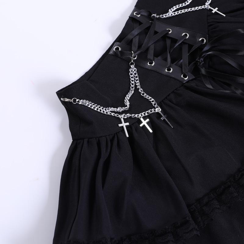 GMXIA Trend letnej halloweenskej párty Slim-fit Chain Cross Dvojitá gotická polovičná sukňa pre ženy