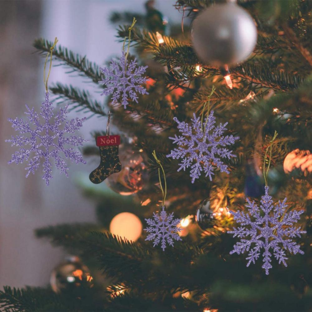 12pcs Snowflake Ornaments Plastic Glitter Snowflakes Ornaments For Winter Christmas Tree Hanging Decorations