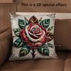 2D Vintage Embroidered Rose Throw Pillow Covers** Pattern Cushion Cover Suitable For Sofa Bedroom Car Pillow Cover