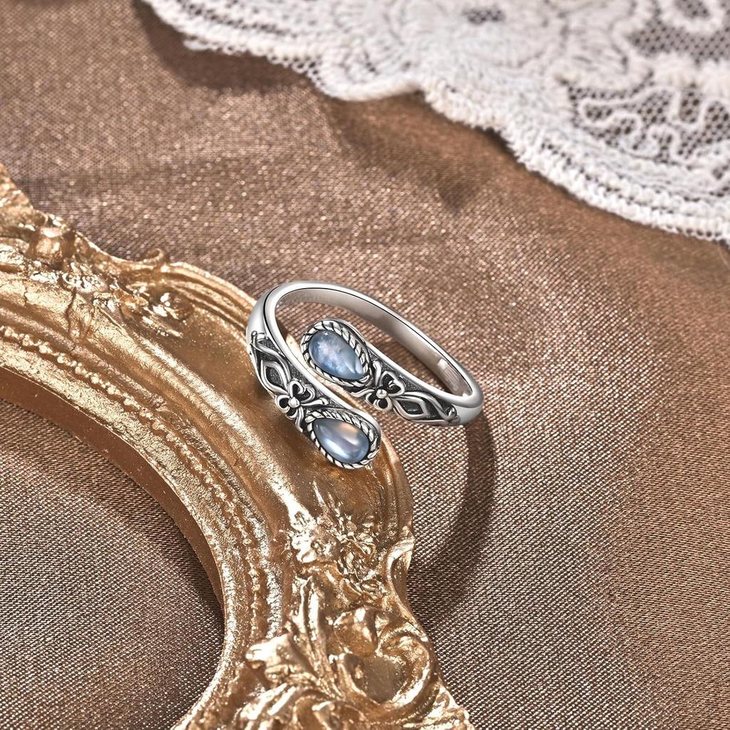 Moonstone Spoon Ring Fashion Victorian Vintage Embossed Bow Bosnian Ring