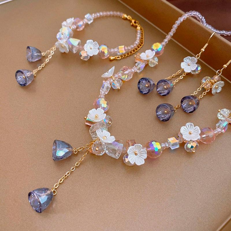 

Elegant Retro Crystal Flower Tassel Earrings - Sterling Silver for Women