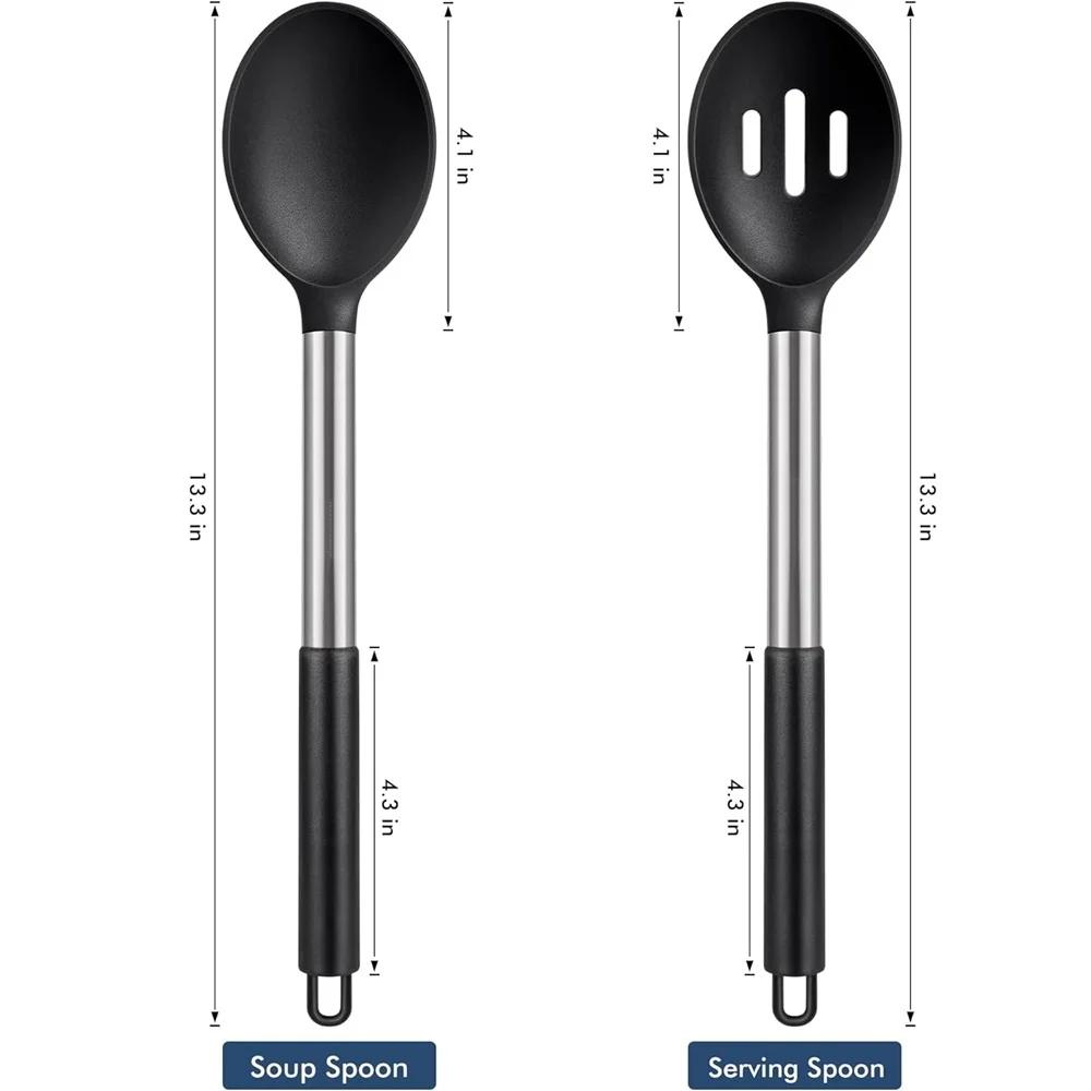 2 Stück Edelstahl Silikon Löffel Sieb Rührset Kochwerkzeuge Küchenutensilien Salatlöffel Antihaft Küchenwerkzeuge