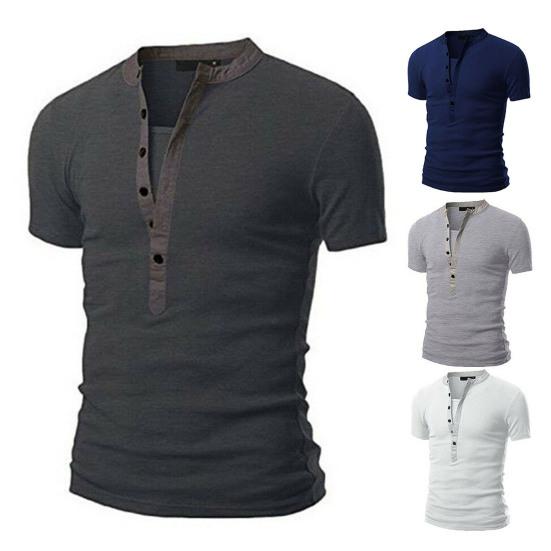 Men Shirt Solid Color Slim Fit Stand Collar Patchwork Summer Men Top for Daily Wear