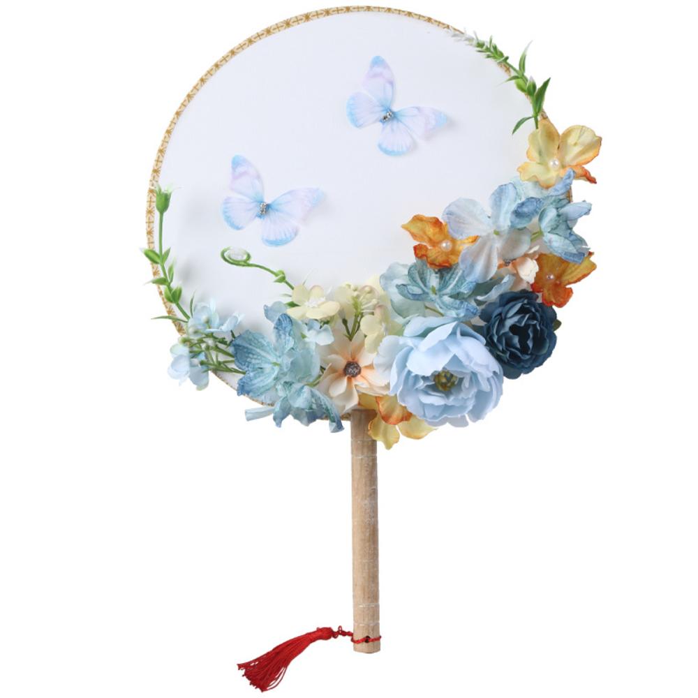 Exquisite Flower Butterfly Round Fan Women Dance Performance Props Wedding Craft Home Decoration