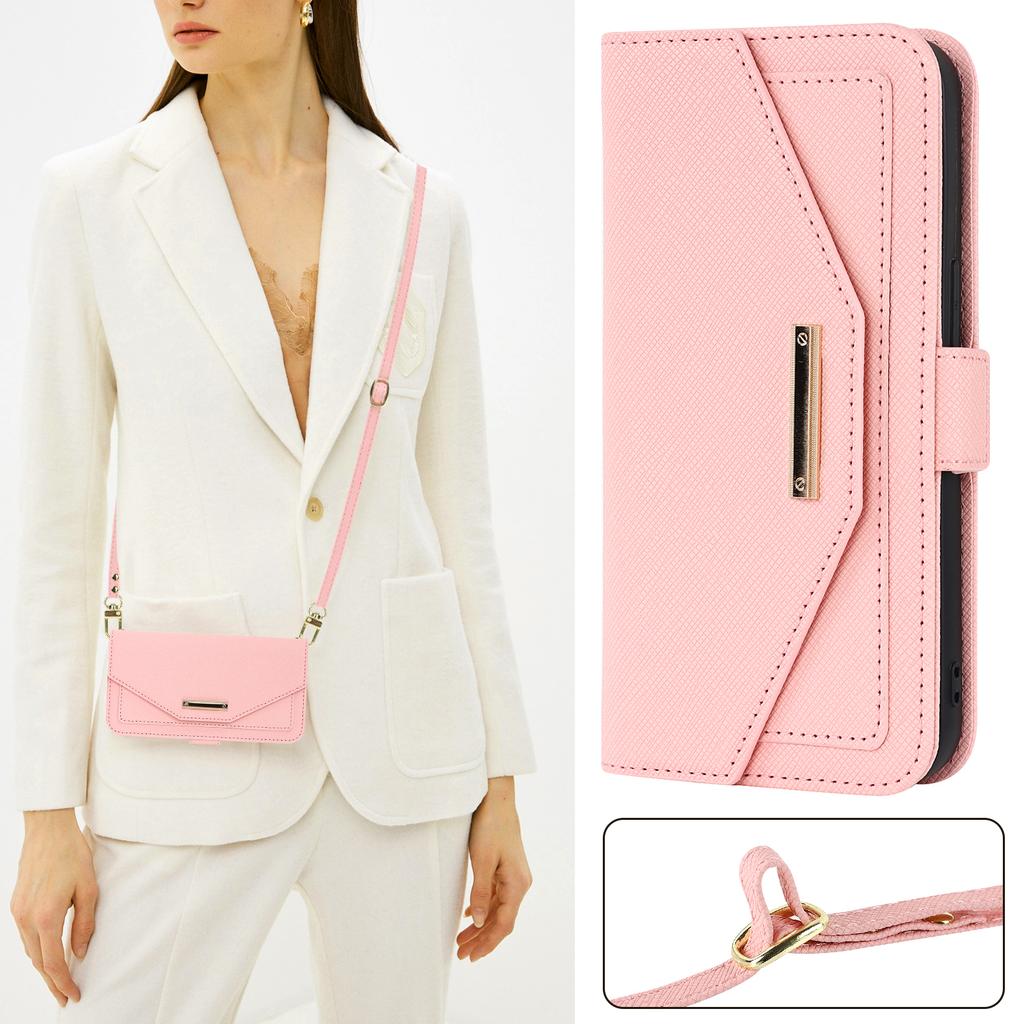 For Google Pixel 9 Pro XL Stand Case Cross Texture PU Leather Wallet Phone Cover with Shoulder Strap/Makeup Mirror