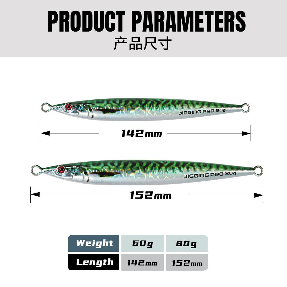 Jigging Pro Metal Slow Jigging Lure 60g 80g 100g Luminous 3D Design Saltwater Jig Fishing Lure for Mackerel Pesca Fishing Lure