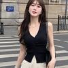 Summer  Chic V-Neck Knitted Vest Women Solid Color Sleeveless Slim Camisole