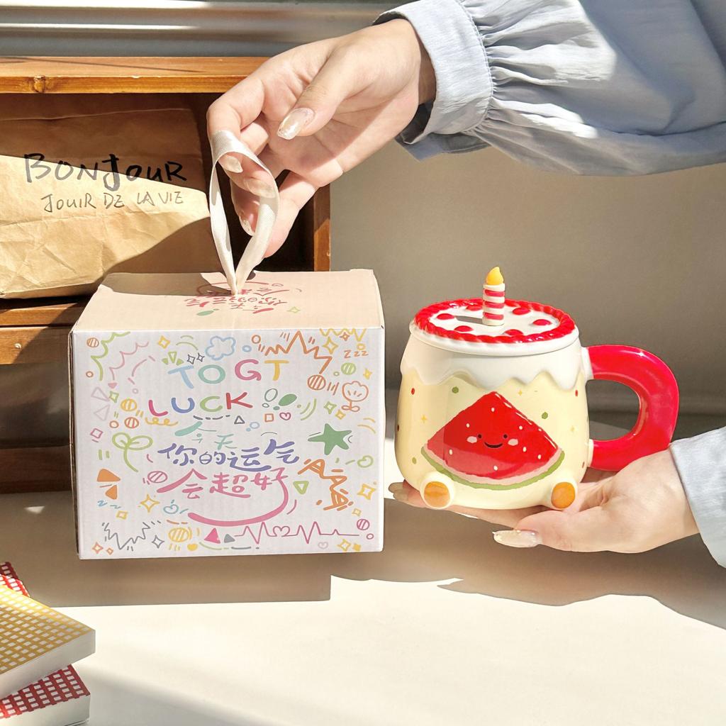 Birthday gift Cute apple cup High value ceramic household water cup Girls birthday gift souvenir gift box
