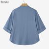 ZANZEA Blusa Casual de Mujer de Manga 3/4 Suelta Lisa con Cuello Redondo