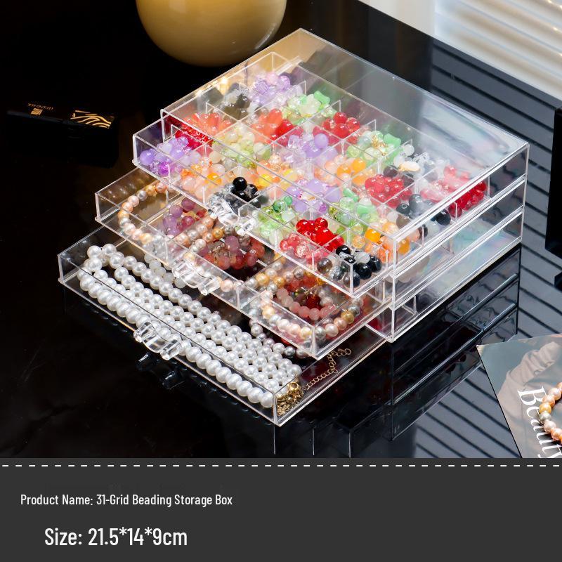 Large Multi-Layer Transparent Compartment Glass Bead Jewelry Storage Box
