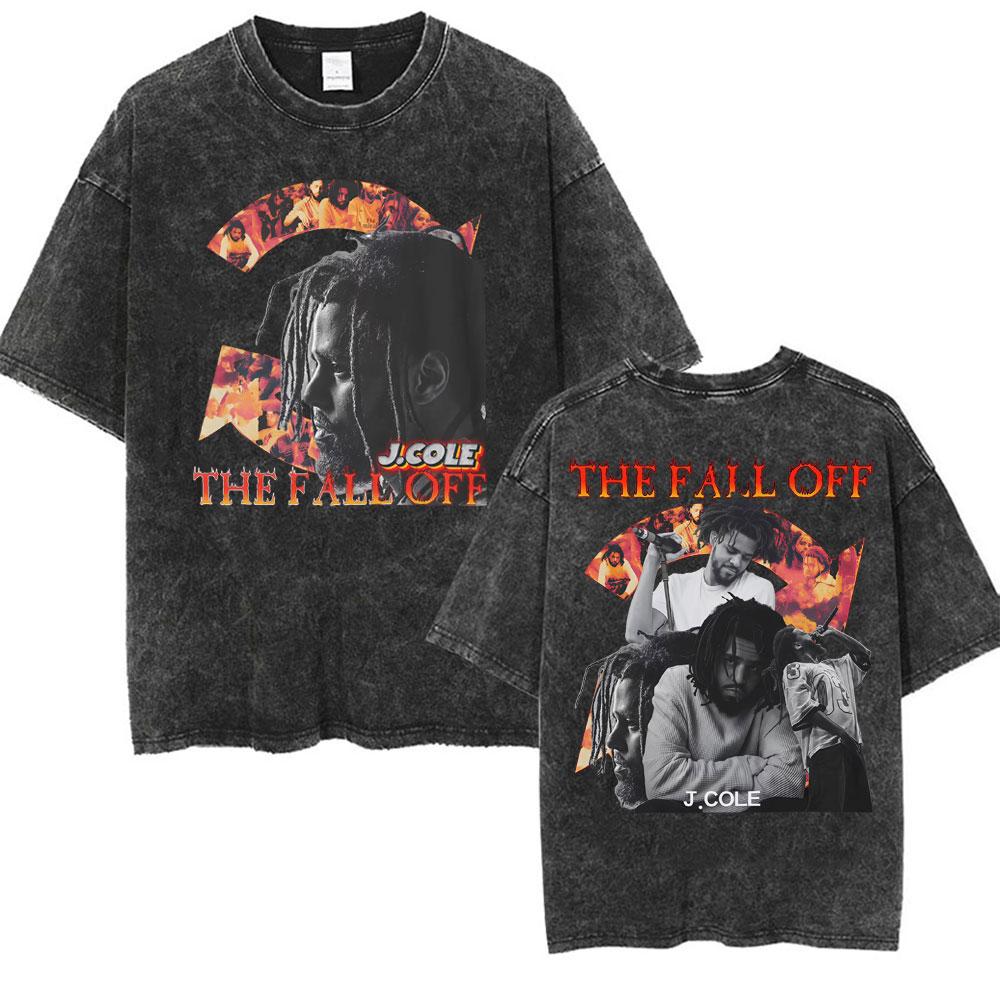 J Cole The Fall Off New Album Tour Cover Tshirt Men Women Fashion Vintage Washed T Shirts Summer ONeck Oversized T Shirt