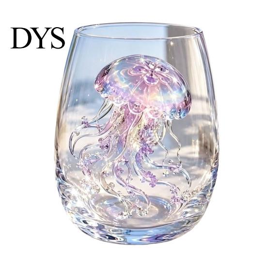 Luxuriöses Dekorative Glas 3D Tier Stielloses Weinglas, Meeresinspirierte Details Elegantes Klares Haus Getränkeglas, Langlebig für Küche Und Strand Getränke