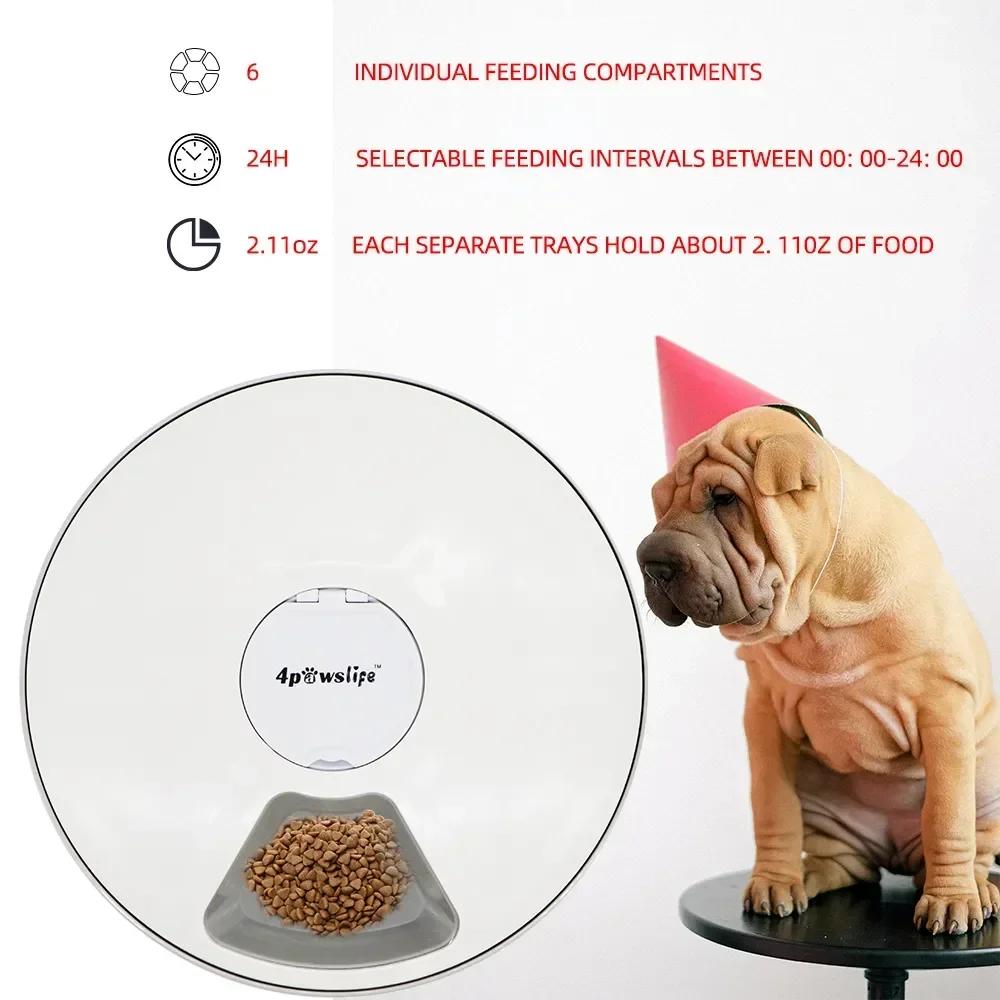 Praktischer 24H Automatischer Tierfutterspender - Rund 6 Fächer 6 Mahlzeiten Zeitgesteuert Elektrischer Trockenfutterspender für Katzen & Hunde Wesentliche Zubehörteile