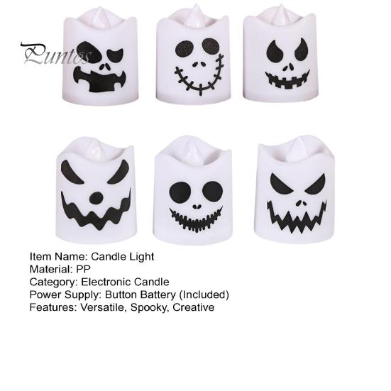 6Pcs Halloween Ghost Candle Light Plastic LED Ghost Face Electronic Flameless Candle Haunted House Prop for Home Party Decoration