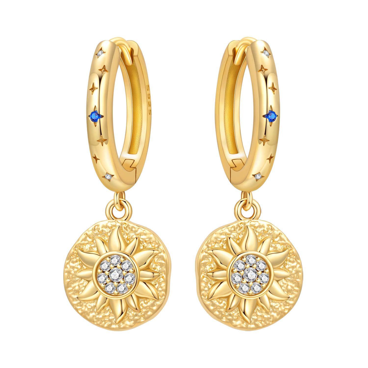 

S925 Sterling Silver 18k Golden Sun Star Drop Earrings Women Earrings Charm Fashion Versatile Party Jewelry Gifts