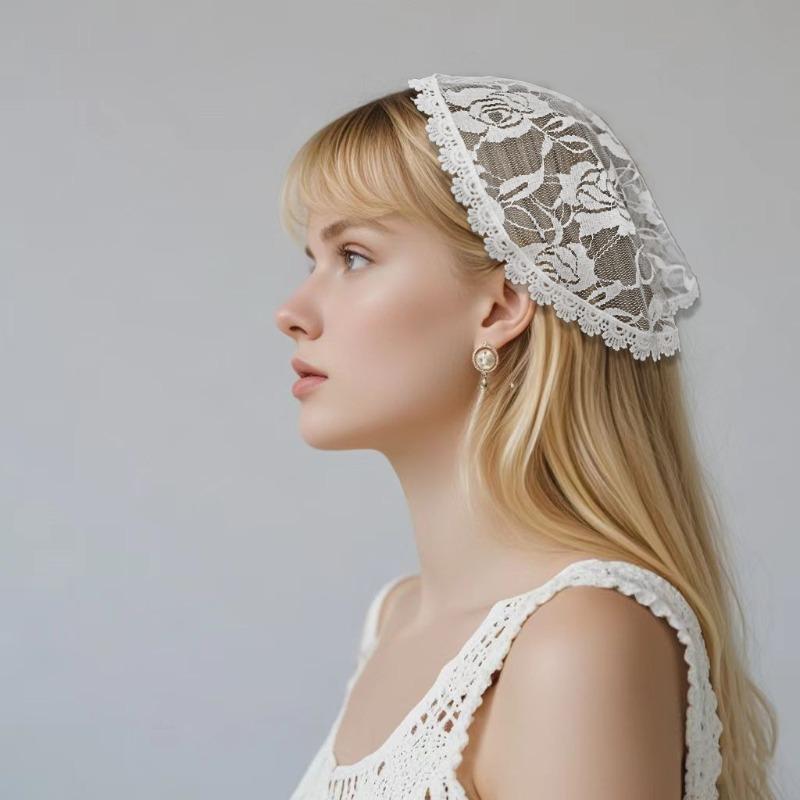 Bride Short White Veil Lace Cap Single Layer Round Head Scarf Church Headpiece for Women Wedding Accessories