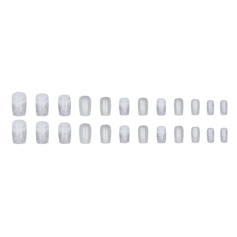Noble, elegant, European and American fashionable silver glitter, whitening fake nail patches, wearable nails, removable 24 pieces