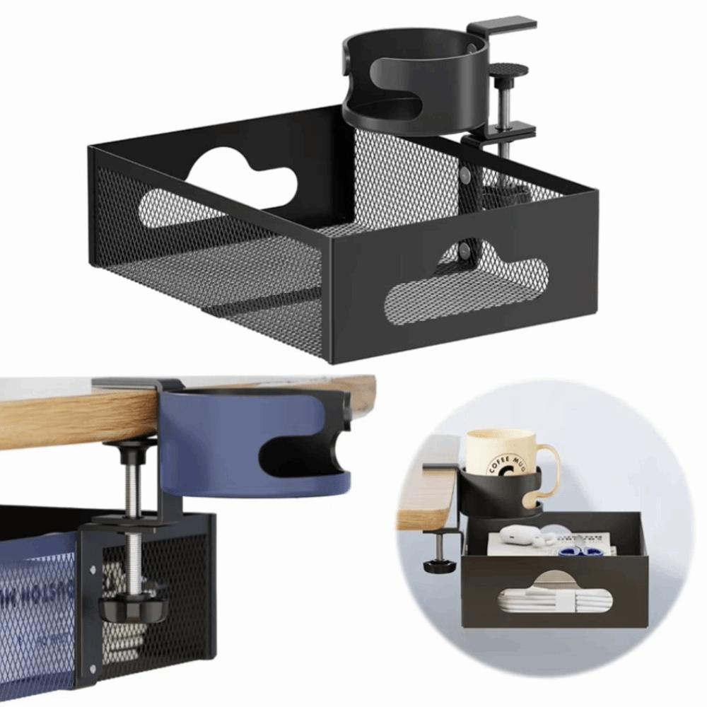 Carbon Steel Clamp-On Document Tray 360 Degree Rotating Under Desk Organizer  Office