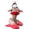 Sultry Red Lingerie Costume Set with Stockings, Net Dress, and Christmas Hat Bralette
