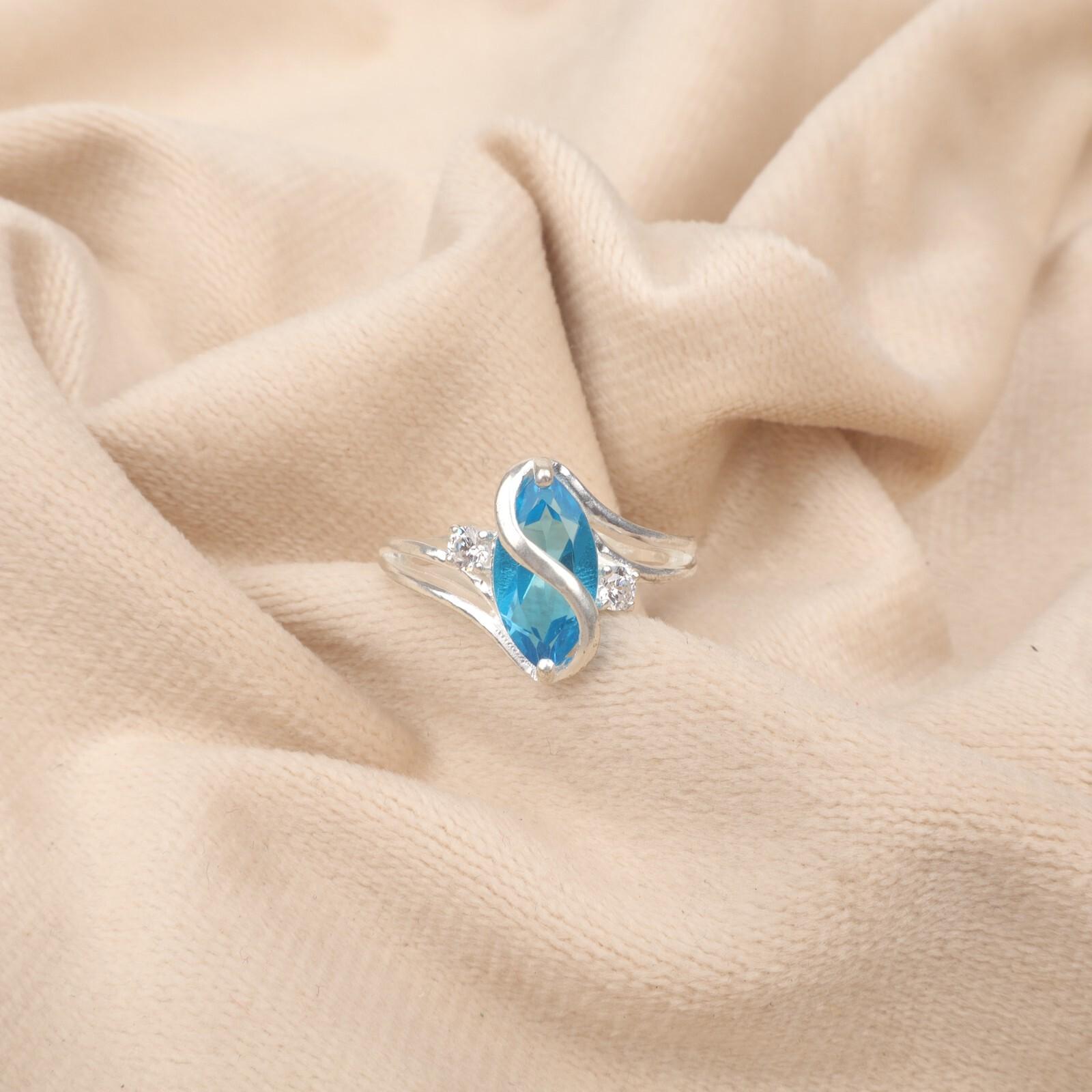 

Натуральный швейцарский голубой топаз драгоценный камень 925 стерлинговое серебро ювелирные изделия циркон кольцо в стиле бохо CZR-8-12 4