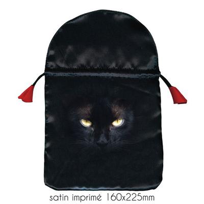 [A1997] - Satin Tarot Pouch 'Black Cat' Black Blue - 22x16 Cm