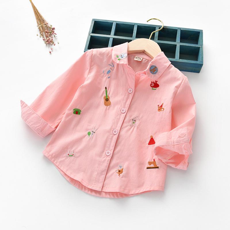 Girls' White Long Sleeve Shirt - Korean Style, 2025/2026 Spring/Autumn Collection