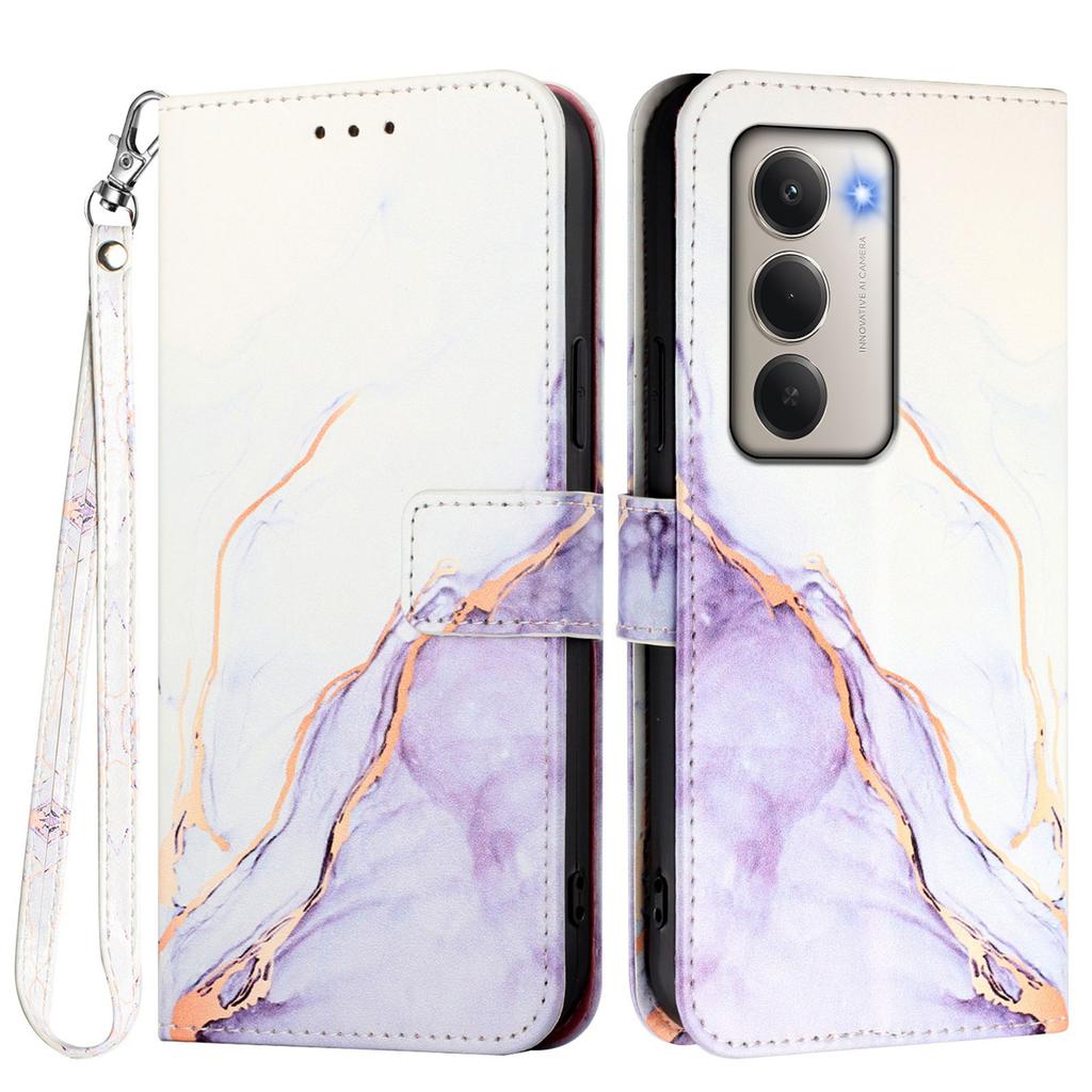 For Xiaomi Redmi 15 5G Case with Strap Marble Pattern Leather Phone Cover Card Holder