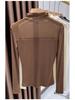 Women's Semi-High Neck Lace Mesh Top - Solid Color, Early Autumn 2025 Collection.