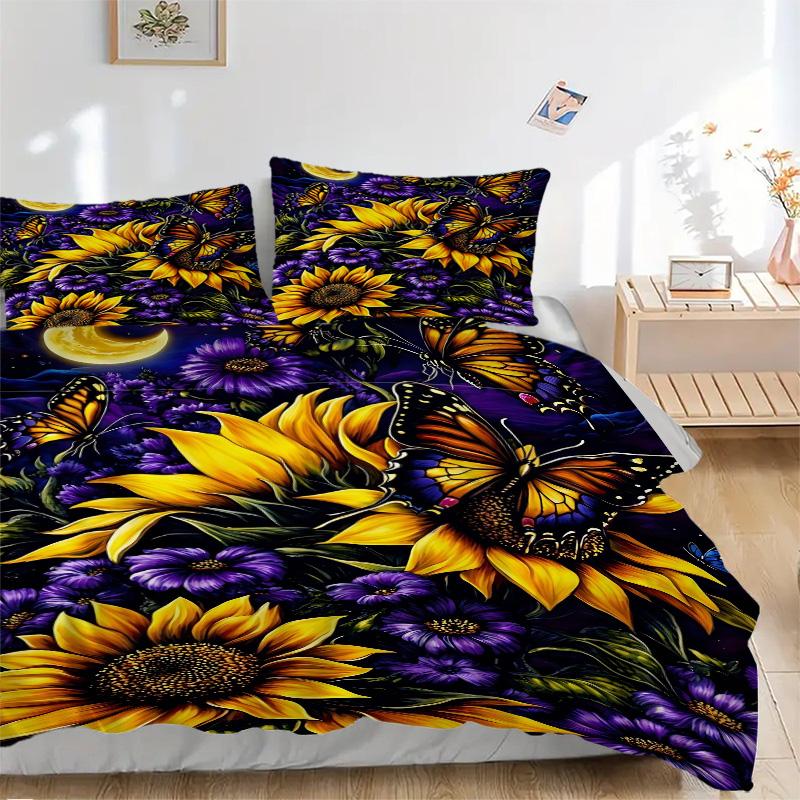 Butterflies Sunflowers Print 3Pcs Bedding Setduvet Cover With 2 Bedropillowcase Home Birthday Gift