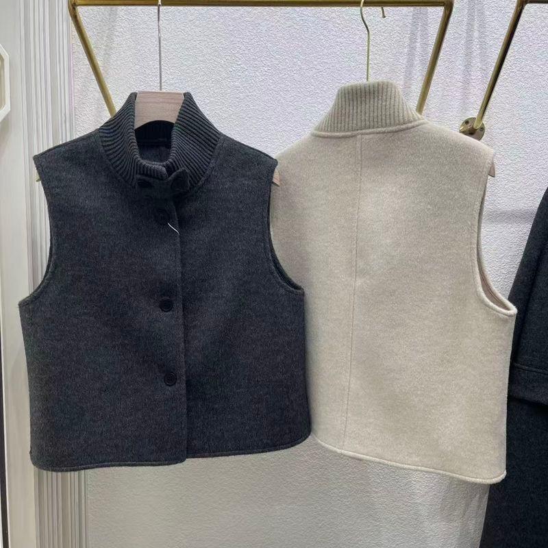 Women Stand Collar Sleeveless Wool Blend Vest Casual Inner Layer