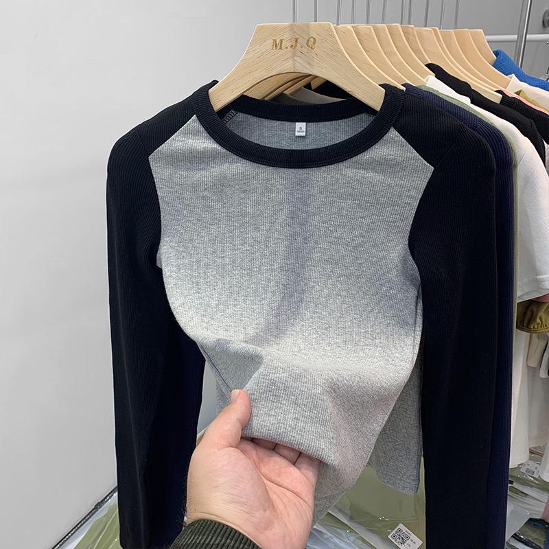 

European Color Block Slim Fit Long Sleeve Women s Top XL