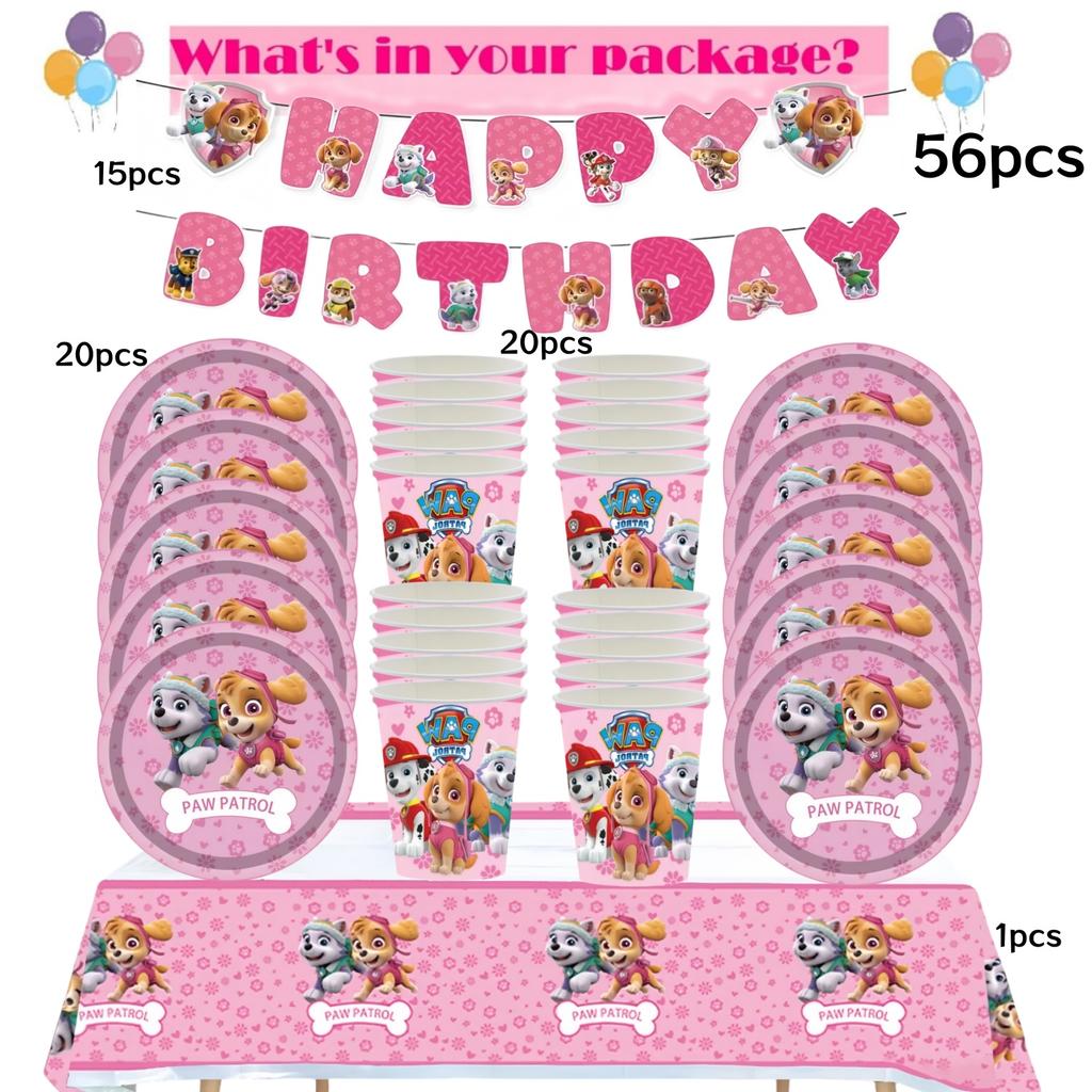 Roze Paw Patrol Verjaardagsfeest Decoratie Skye Wegwerp Servies Tafelkleed Bord Folie Ballonnen Babyborrel Meisjes Feestartikelen