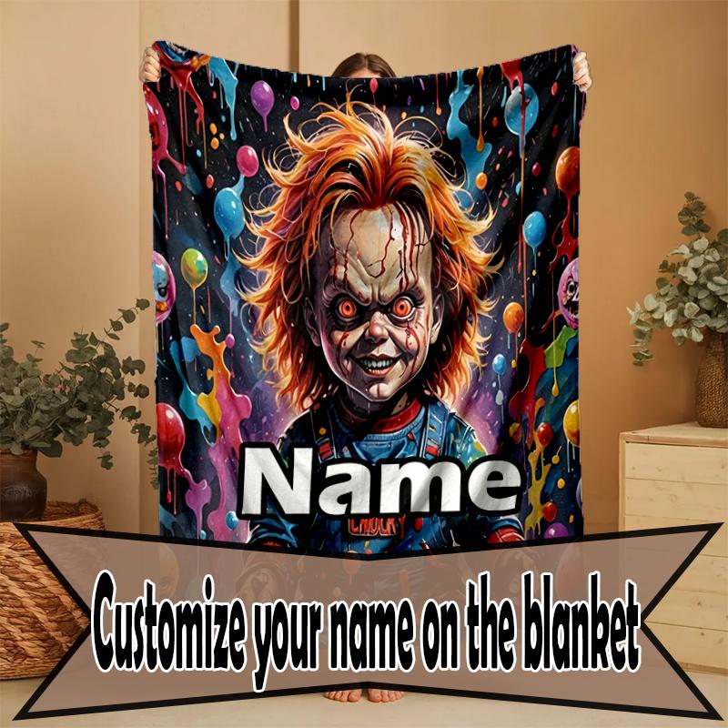 Custom Name Personalized Bride of Chucky Print Blanket, Home Decor, Bedroom, Sofa, Camping, Couch, Gifts for Birthday Christmas