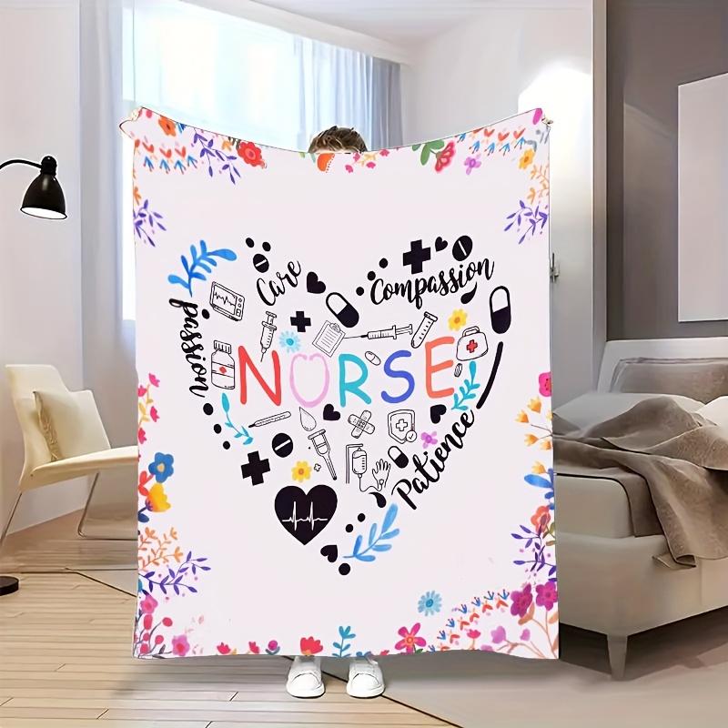 

1 x Nurse themed flannel fleece blanket with love and patience design - soft, warm, digital print, all season comfort 100x150cm