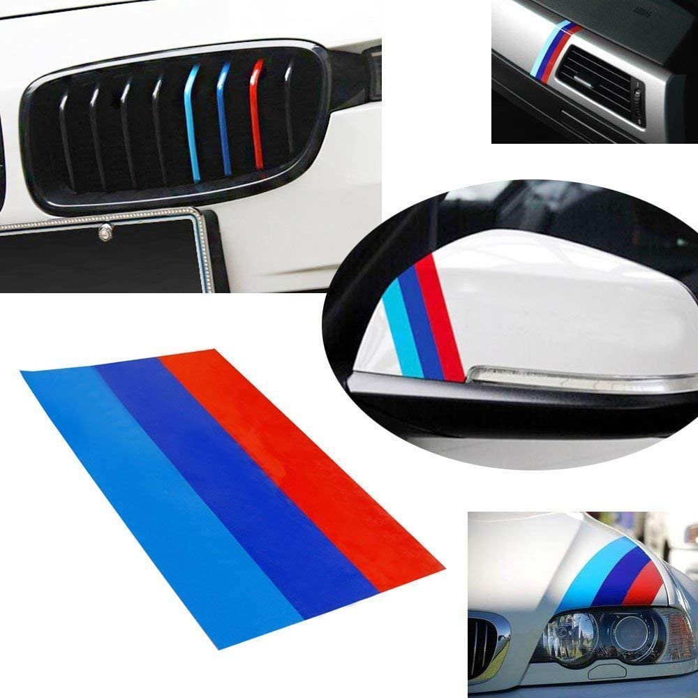 MLKQ6 Car Sticker M Color Stripes Rally Side Hood Racing Motorsport Vinyl Decal Sticker Strip Bumper Engine Cover For BMW 117"/4.5m
