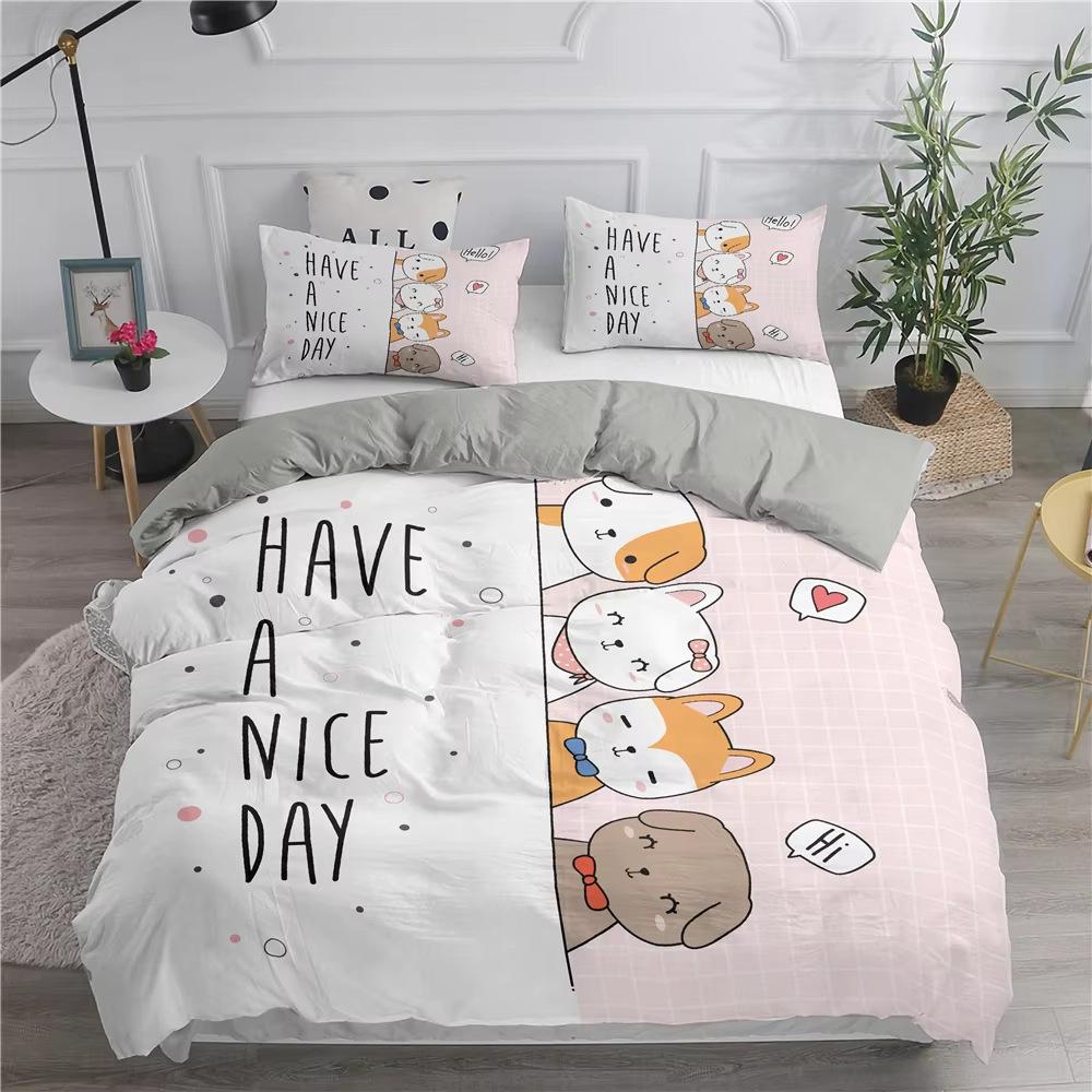 Cartoon Cat Down Comforter Set Bedding Set 3-piece Duvet Cover Set