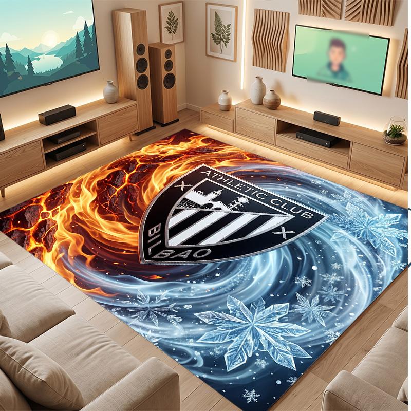 Athletic Bilbao Football Print Crystal Velvet Rug, Comfortable Water Absorbent Non Slip Indoor Floor Carpet