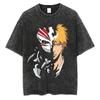 Anime Bleach Washed Tshirt Harajuku Streetwear Vintage Graphic T-Shirt Summer Short Sleeve Cotton Men Women Top Tee