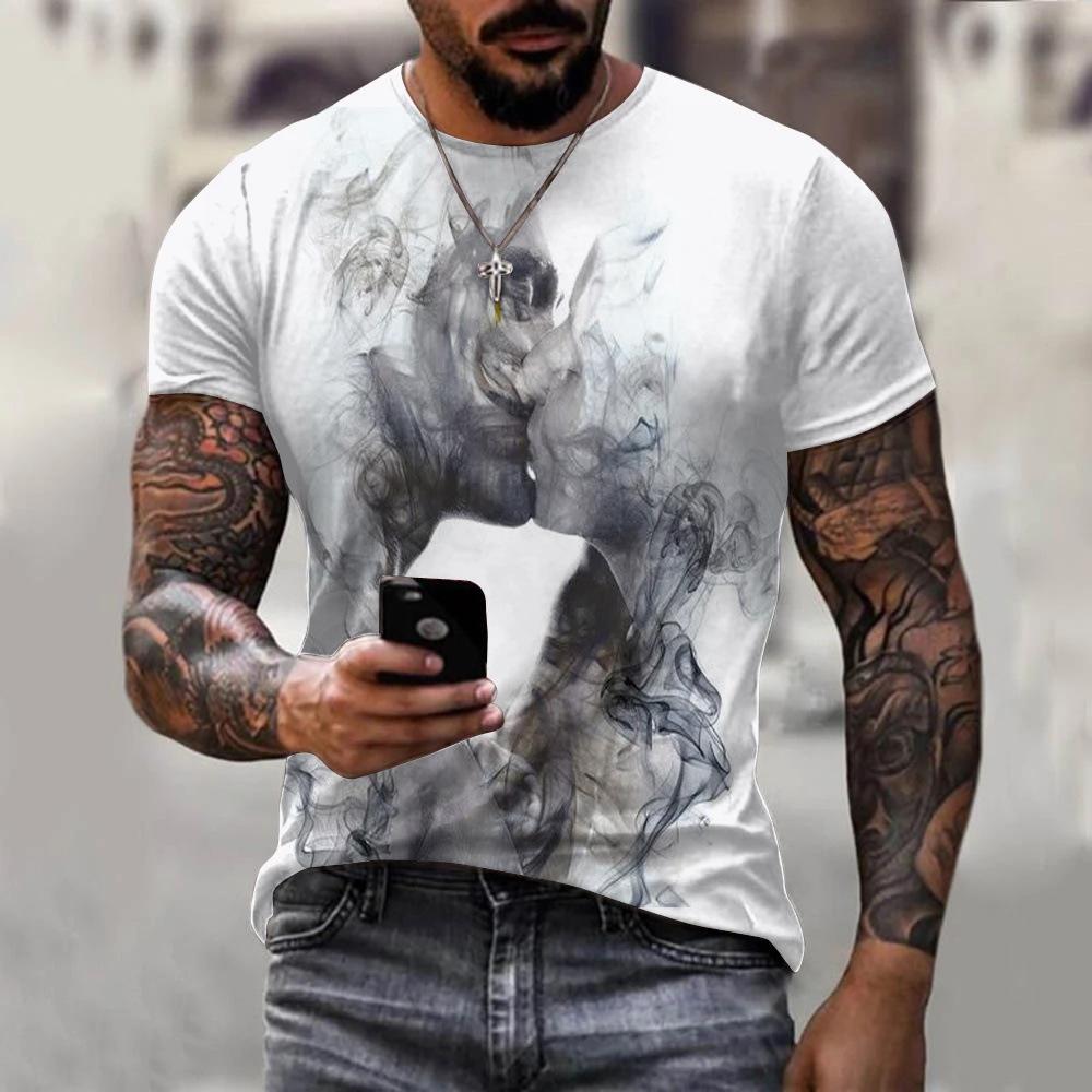 T-shirt Men's 3D Printing Ink Painting Women's Pattern Summer Men's Women Fashion Casual Comfort Oversized Crew Neck T-shirt Top