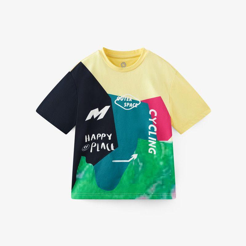 [Choose 3 Pieces from 179] Mqd Children's Short-Sleeved T-Shirt Summer Boys and Girls Color-Blocking Printed Loose T-Shirt