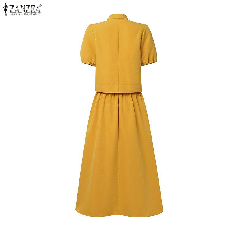 ZANZEA Blusa a Maniche Corte da Donna e Gonne Lunghe Estive Set Completi Due Pezzi