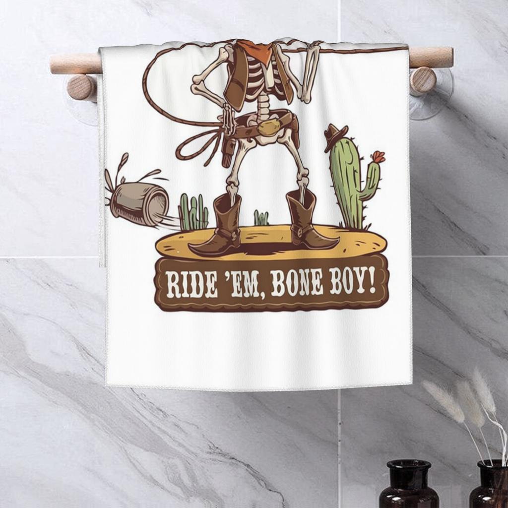 Western Cowboy Skeleton Halloween Cowpoke Soft Face Towel Quick Dry Pool Bath Cotton Towels Absorbent Quick