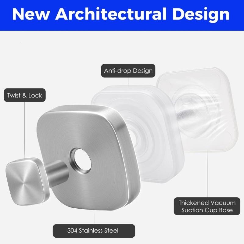 Stainless Steel Suction Hook for Bathroom Kitchen Adhesive Wall Hook Waterproof Rustproof