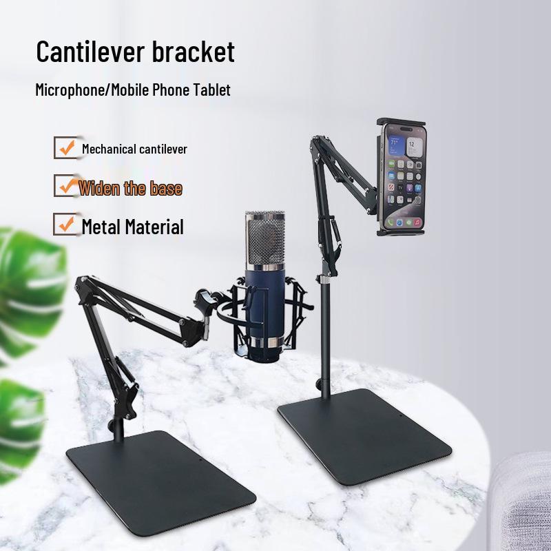 Adjustable Desktop Microphone Stand with Widened Base and Boom Arm for Phones and Tablets